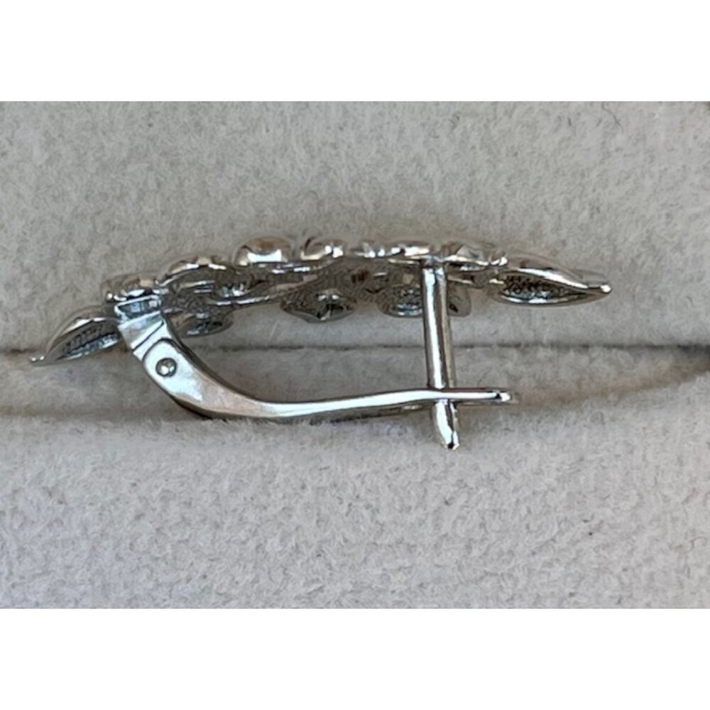 925 Sterling Silver Leaf Vine English Lock Earrings Women's 10mm x 5mm - Picture 4 of 4